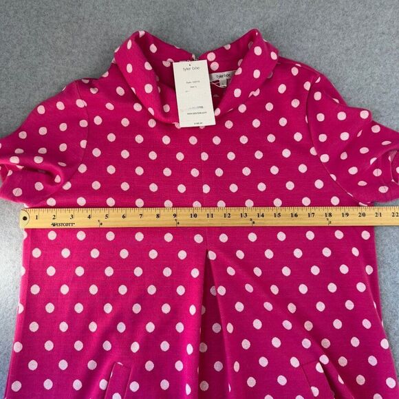 Tyler Böe NWT Pink Polka Dot Dress Womens Large Pleated Pockets Peter Pan Collar - Picture 9 of 14